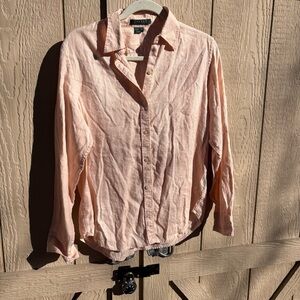 Lauren Ralph Lauren 100%Linen Long Sleeve Button-Up Pink Opal Shirt